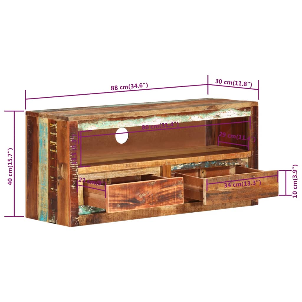 Tv-meubel 88x30x40 cm massief sheeshamhout