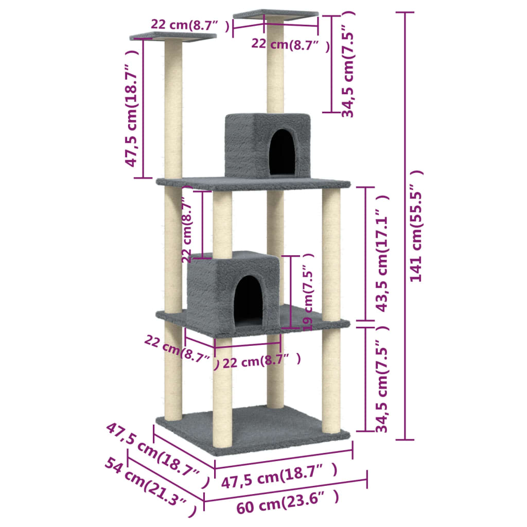 Kattenmeubel met sisal krabpalen 141 cm crèmekleurig