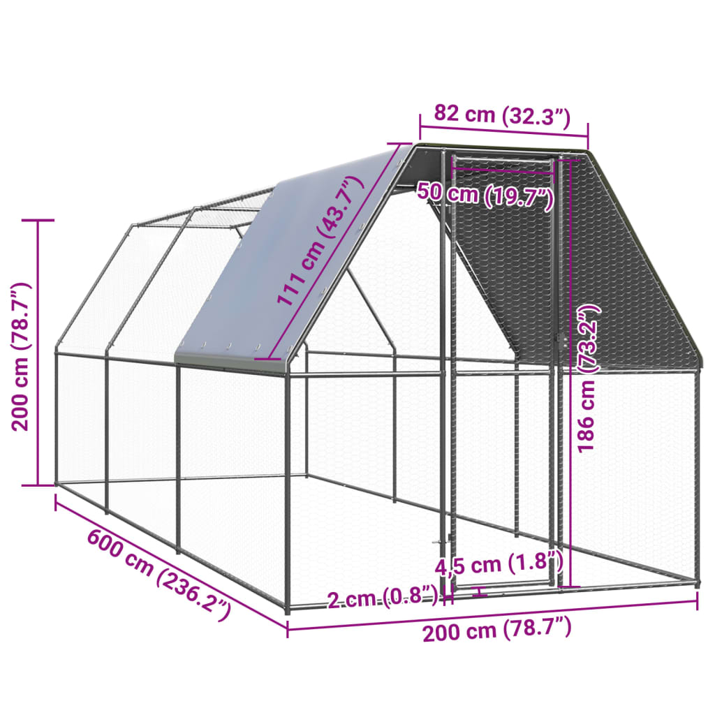 Kippenhok 2x4x2 m gegalvaniseerd staal