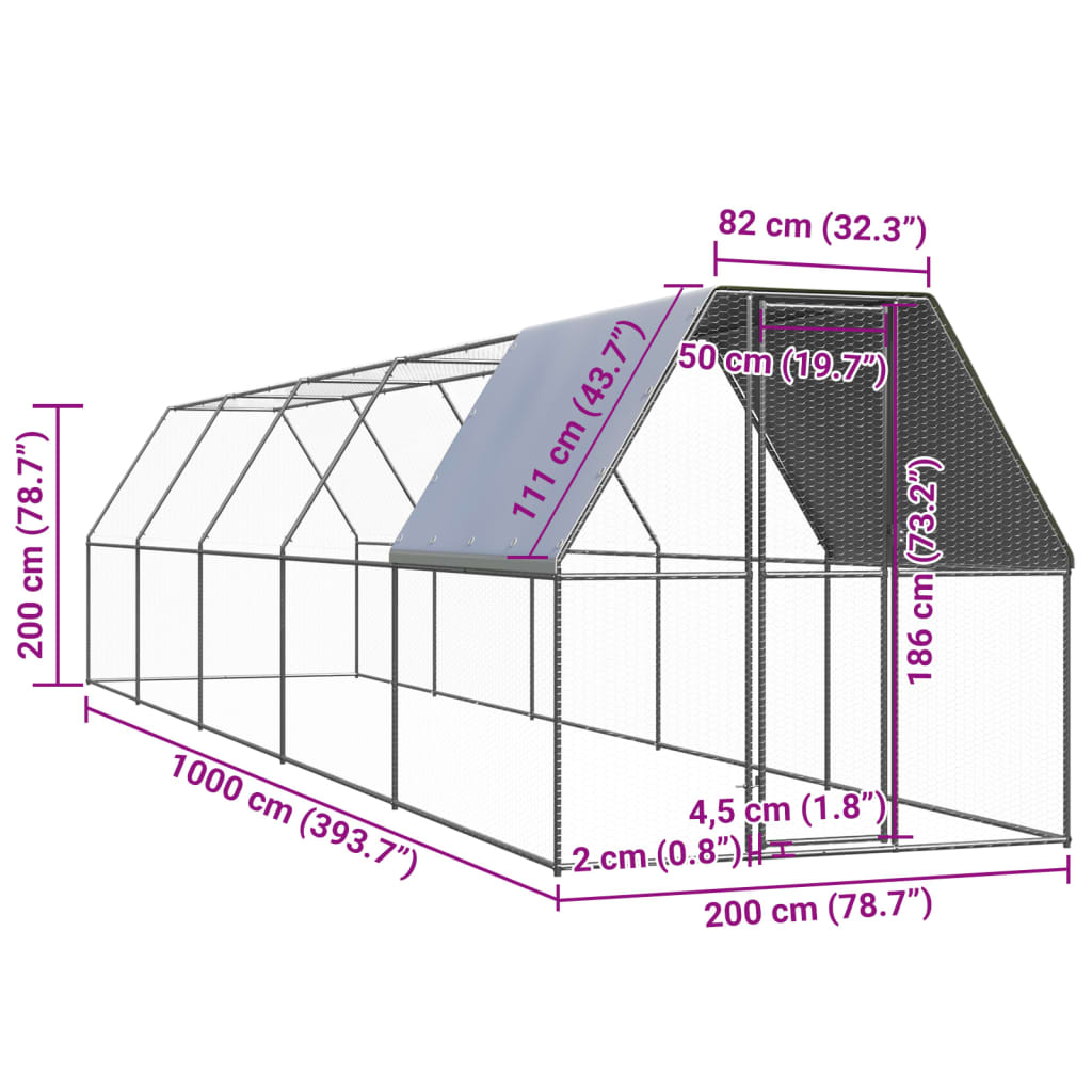 Kippenhok 2x4x2 m gegalvaniseerd staal