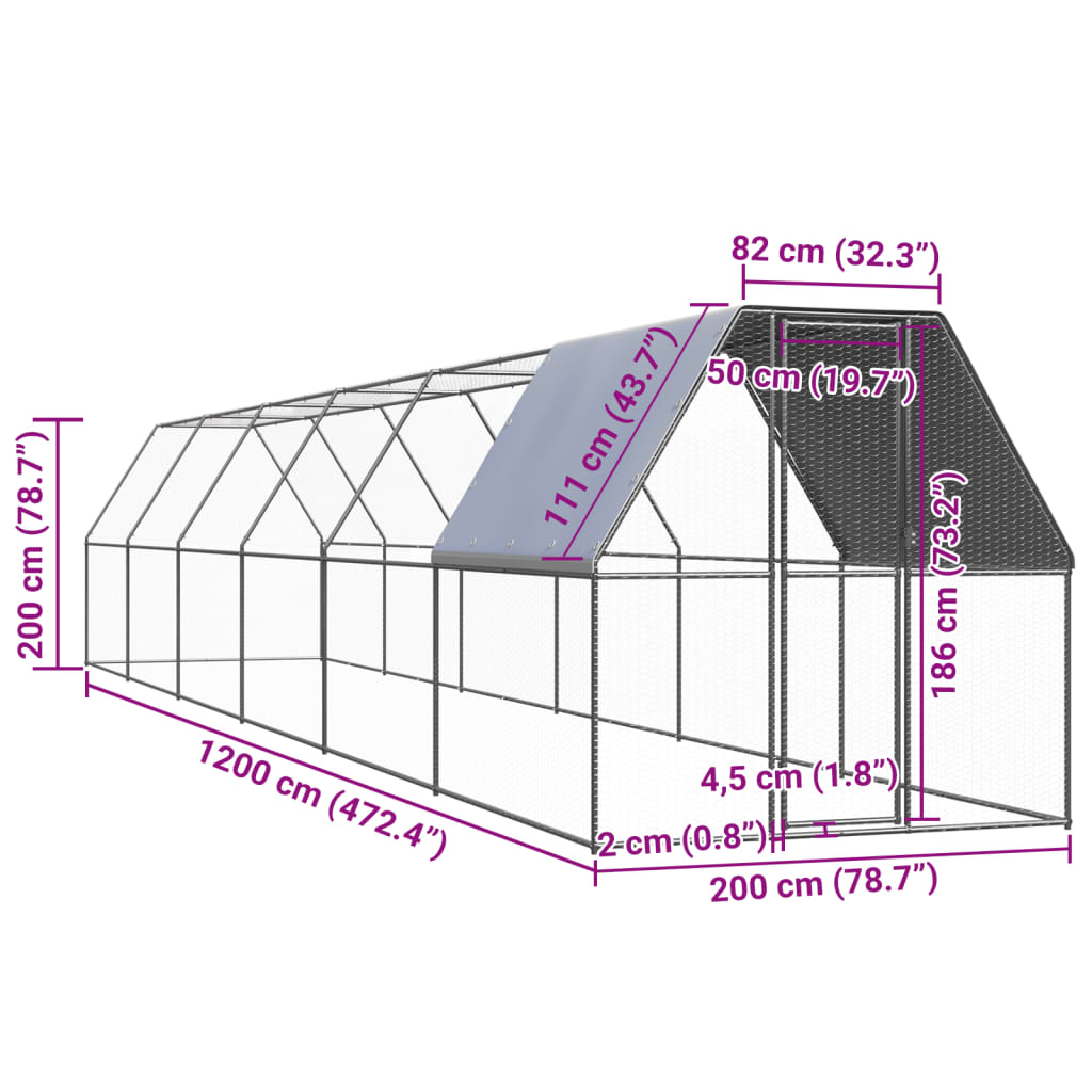 Kippenhok 2x4x2 m gegalvaniseerd staal