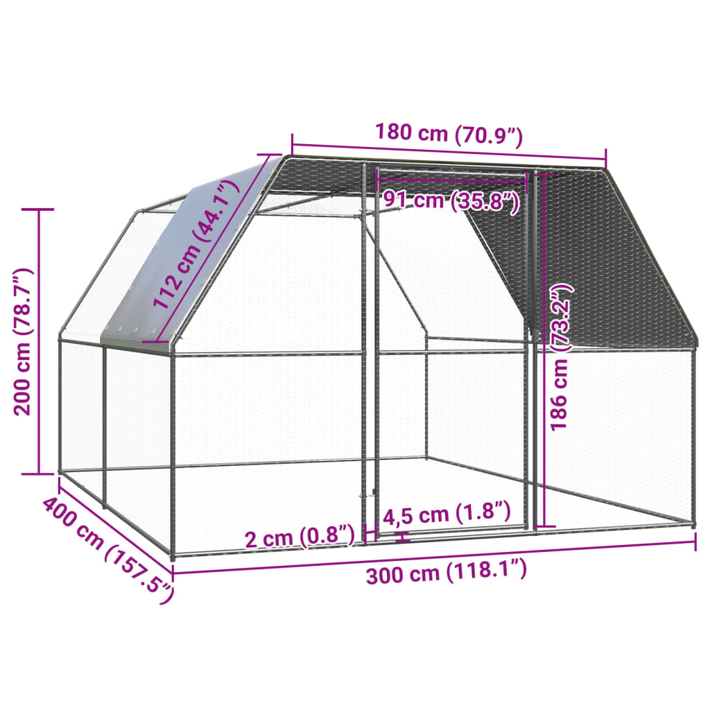 Kippenhok 2x4x2 m gegalvaniseerd staal