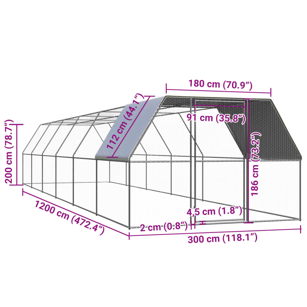 Kippenhok 2x4x2 m gegalvaniseerd staal