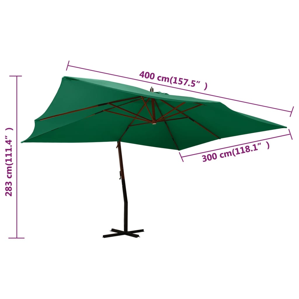 Zweefparasol met houten paal 400x300 cm azuurblauw