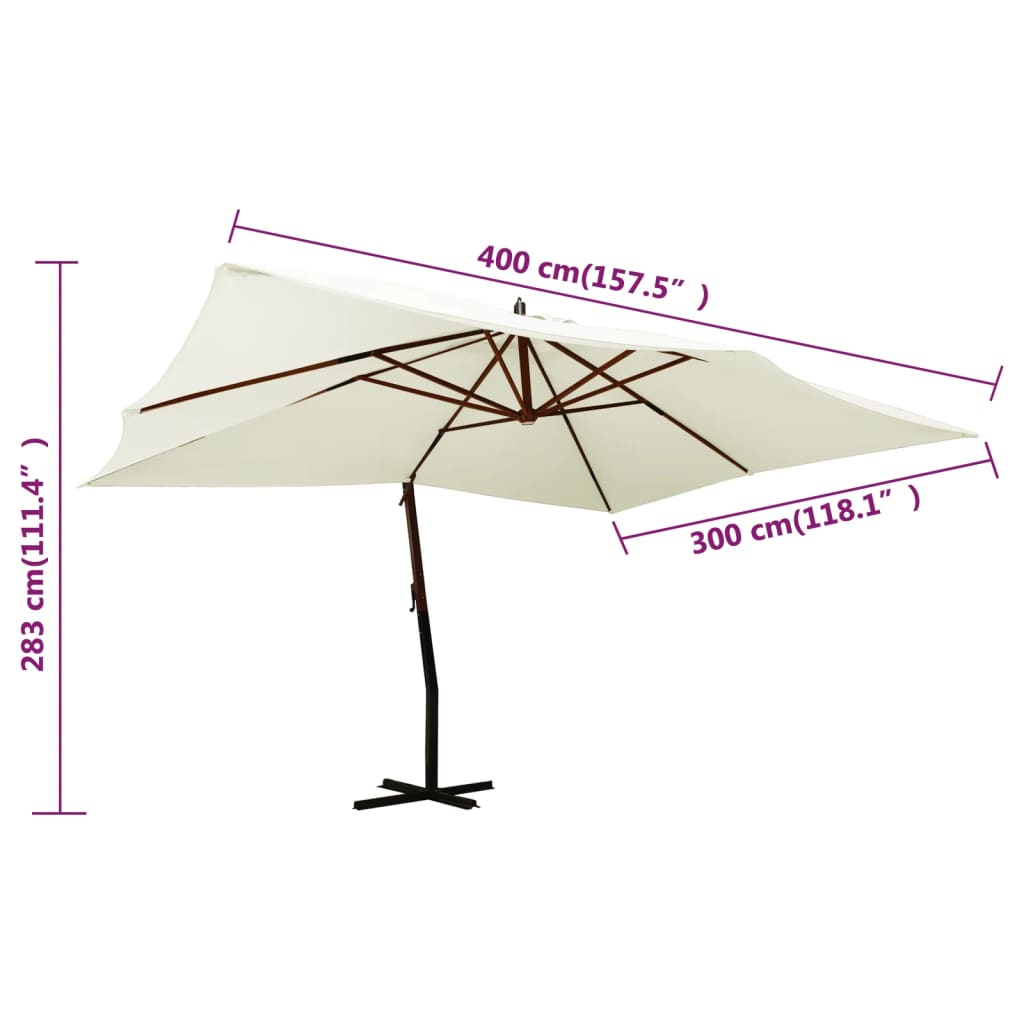 Zweefparasol met houten paal 400x300 cm azuurblauw