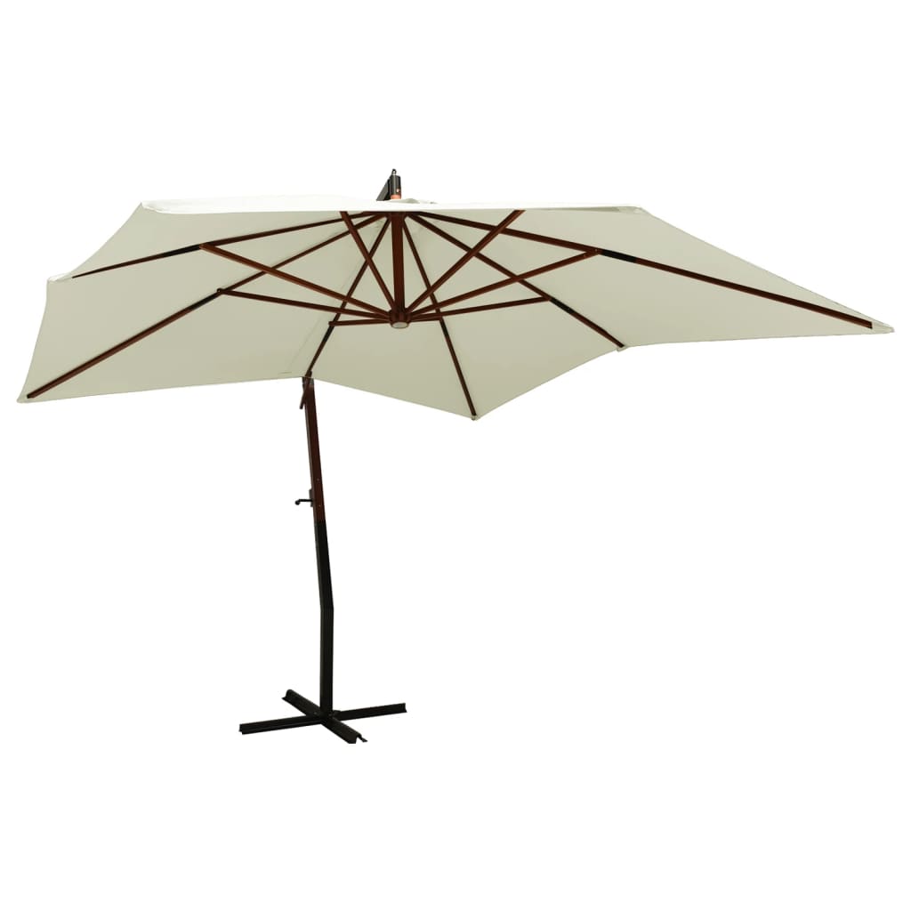 Zweefparasol met houten paal 300 cm zandwit