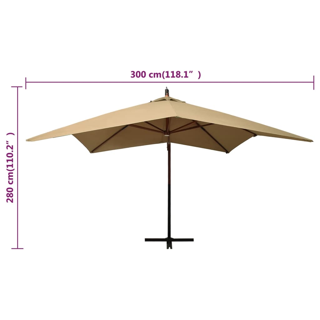 Zweefparasol met houten paal 300 cm zandwit