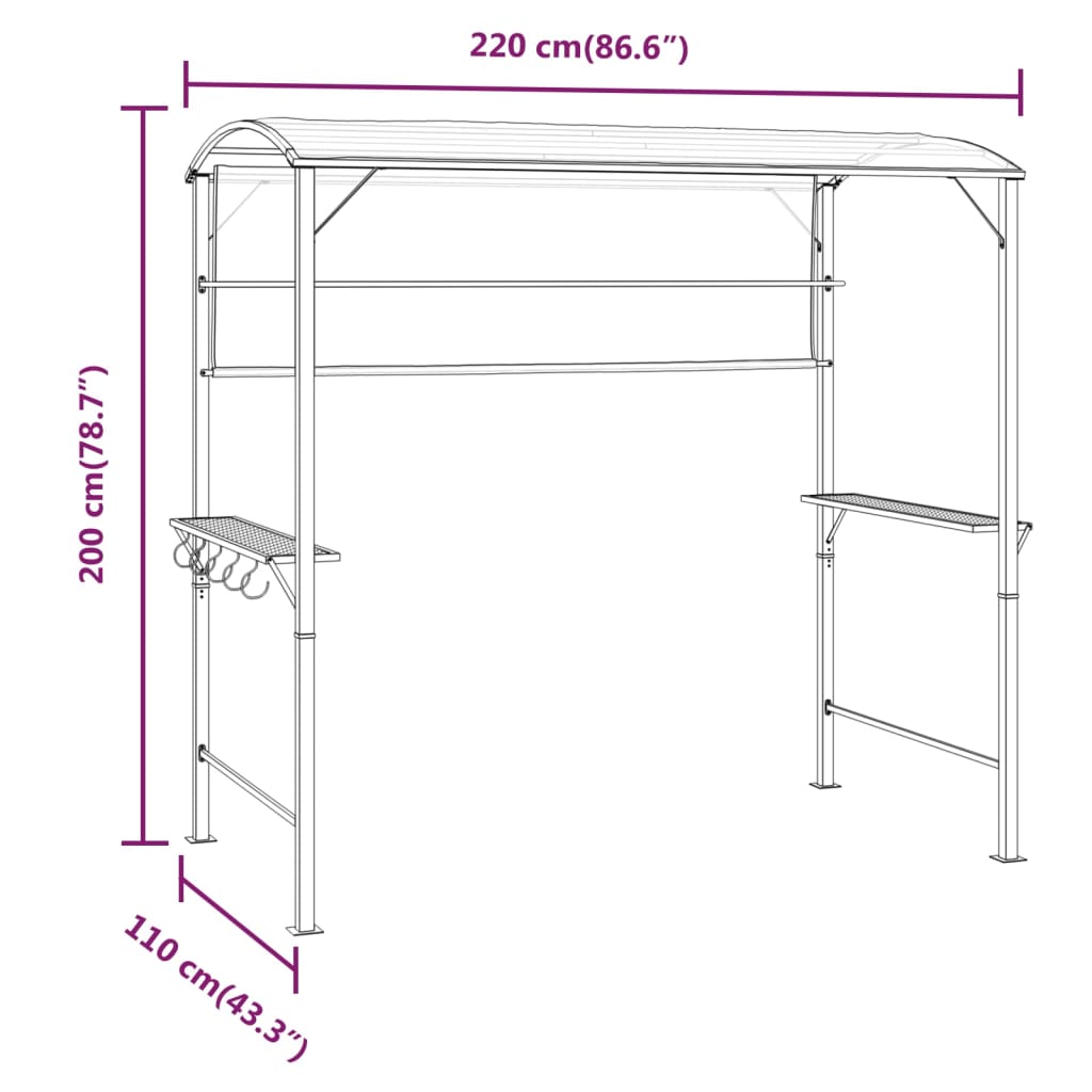 Prieel met dak 220x110x200 cm crèmekleurig