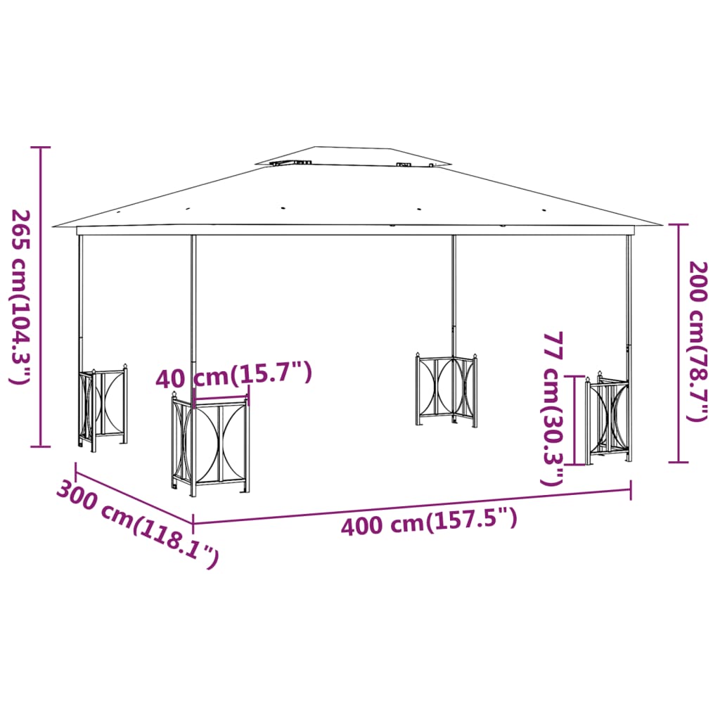 Prieel met zijwanden en dubbel dak 3x4 m