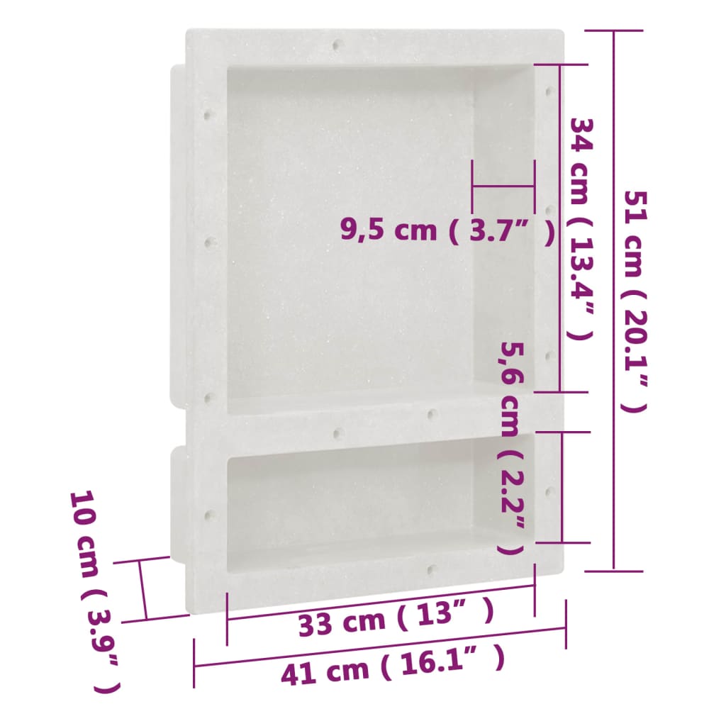 Douchenis met 2 vakken 41x51x10 cm matwit