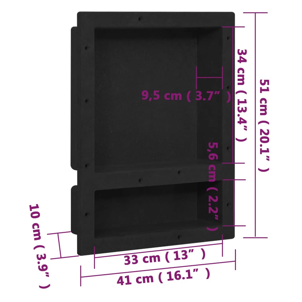 Douchenis met 2 vakken 41x51x10 cm matwit