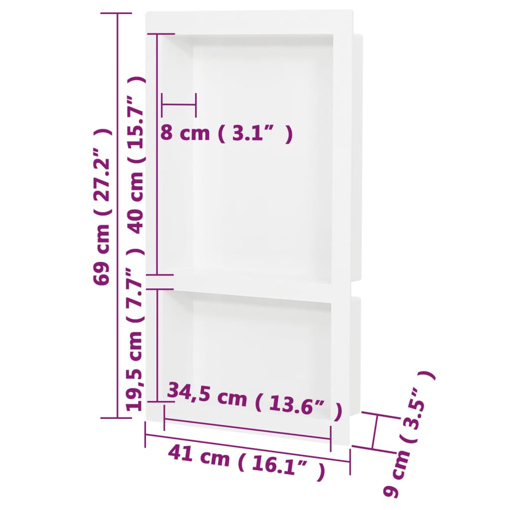 Douchenis met 2 vakken 41x51x10 cm matwit