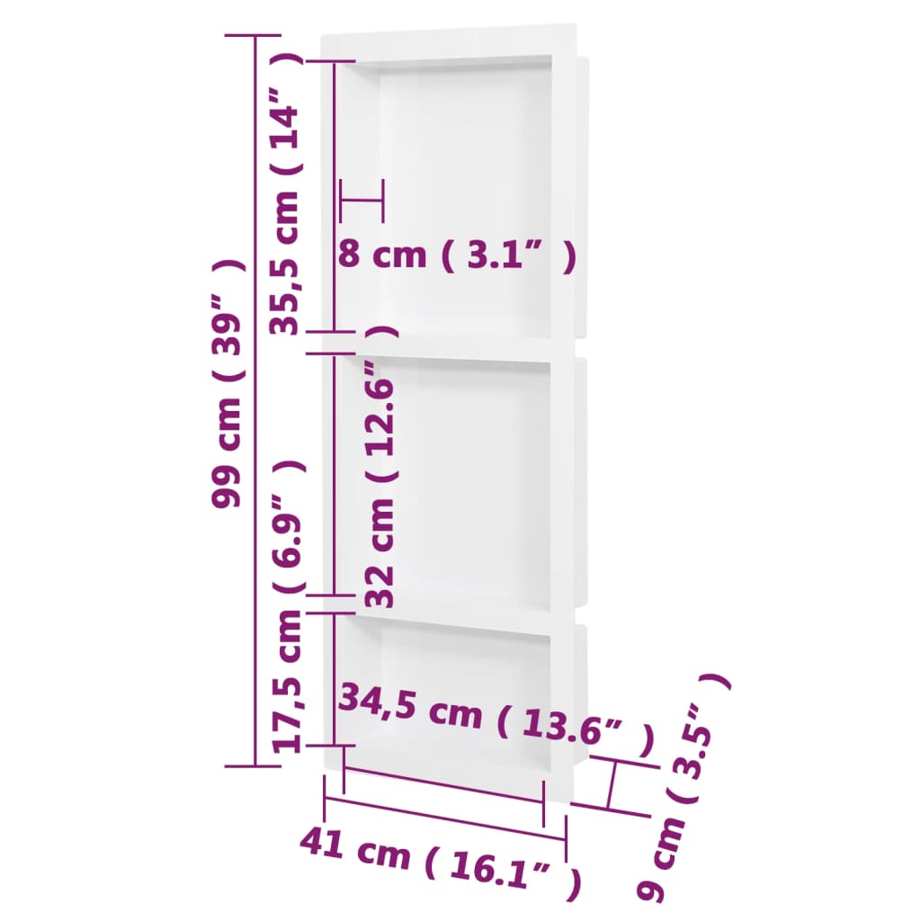 Douchenis met 2 vakken 41x51x10 cm matwit