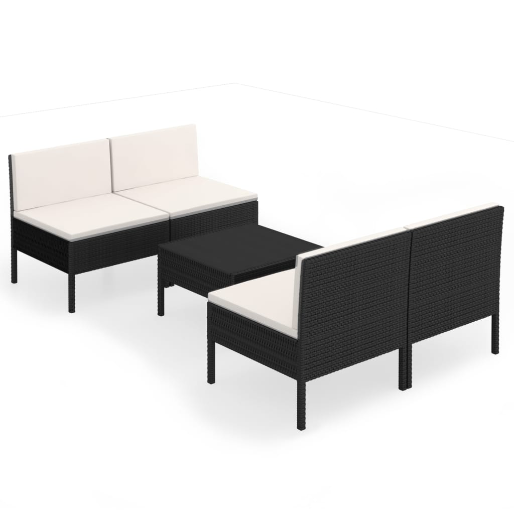 7-delige Loungeset met kussens poly rattan zwart