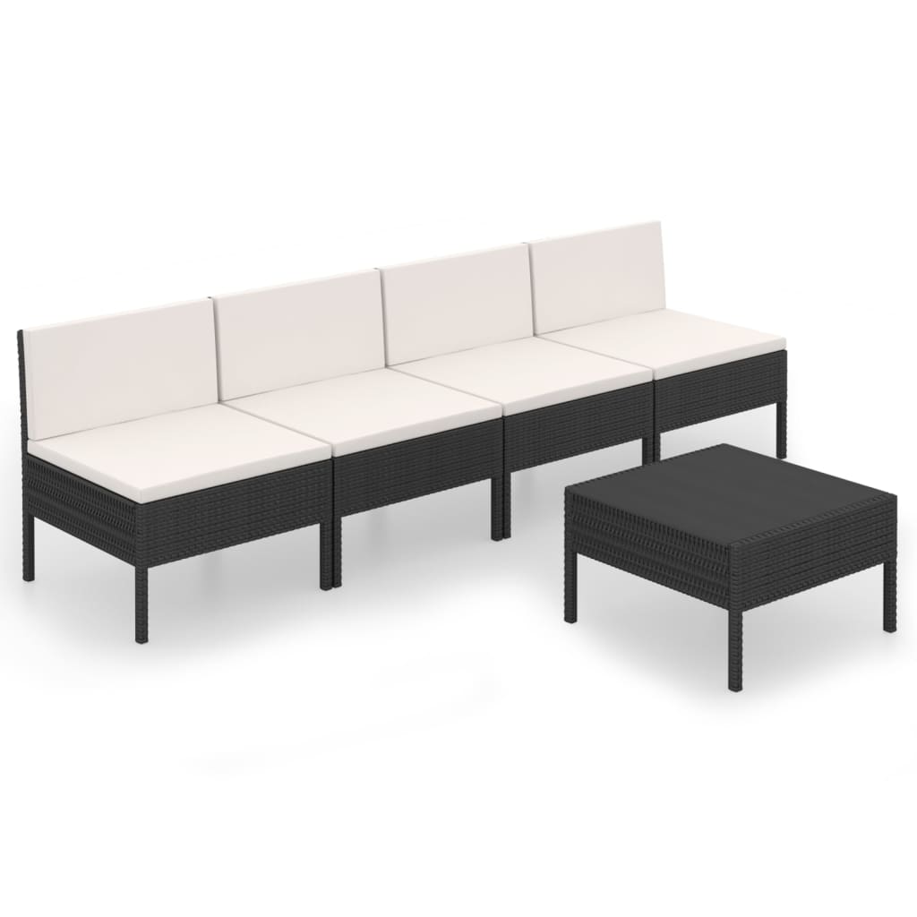 7-delige Loungeset met kussens poly rattan zwart