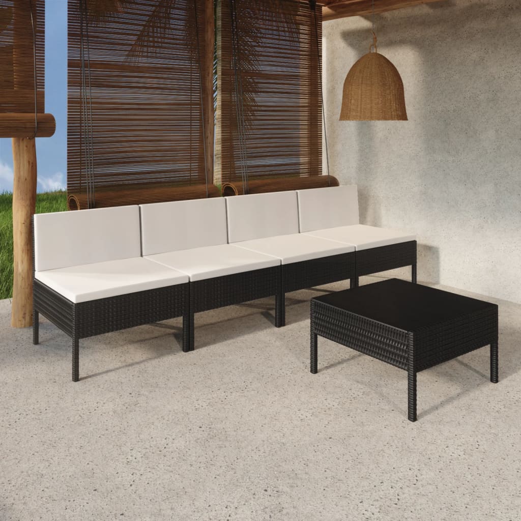 7-delige Loungeset met kussens poly rattan zwart