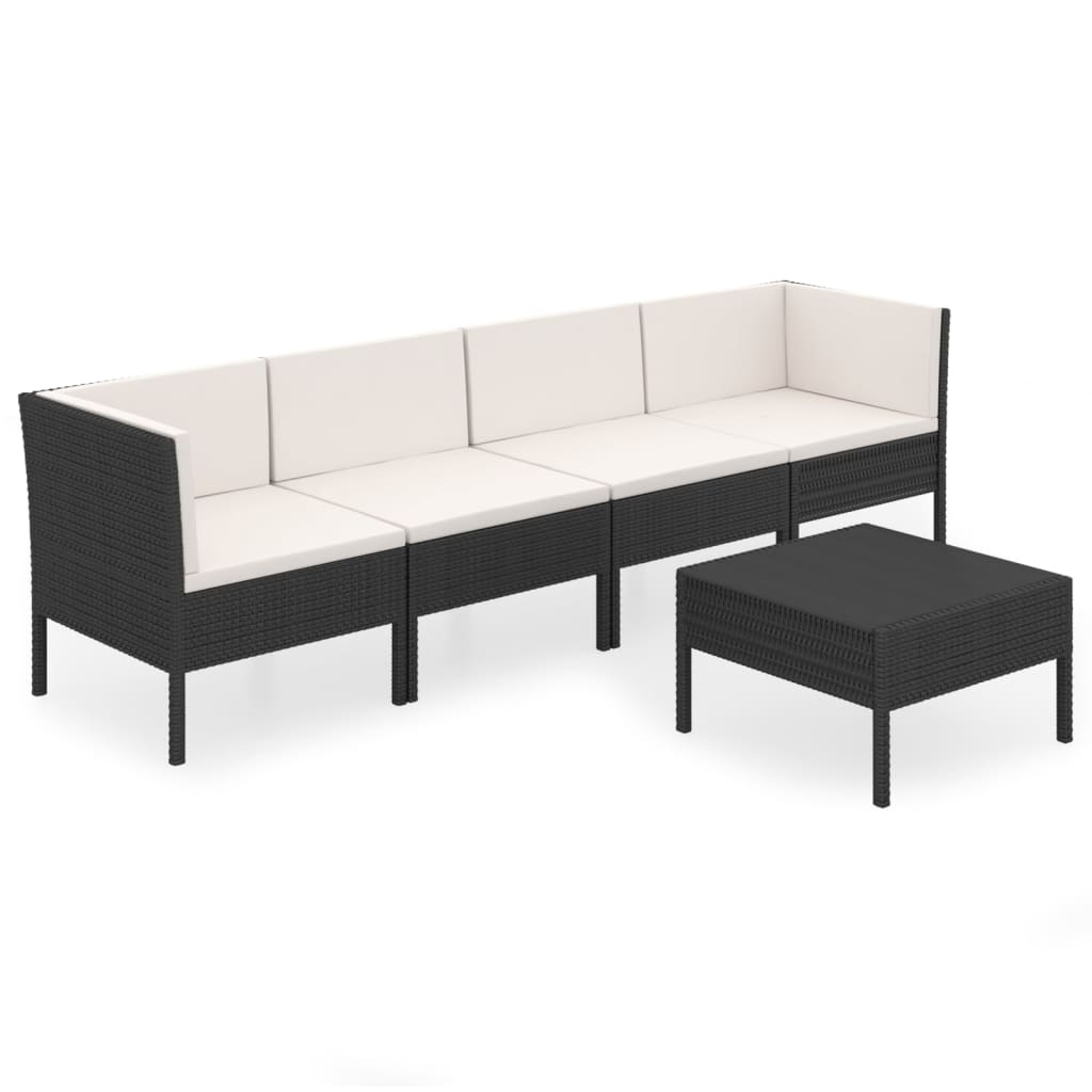 7-delige Loungeset met kussens poly rattan zwart