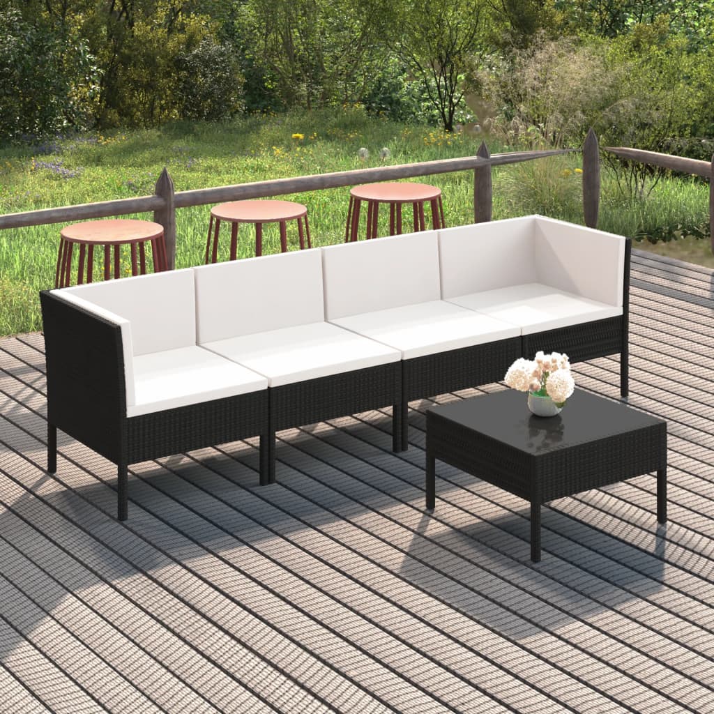 13-delige Loungeset met kussens poly rattan zwart