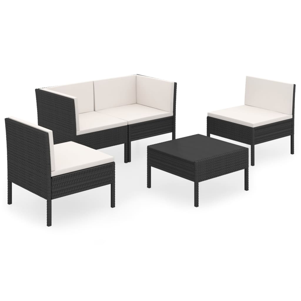 13-delige Loungeset met kussens poly rattan zwart