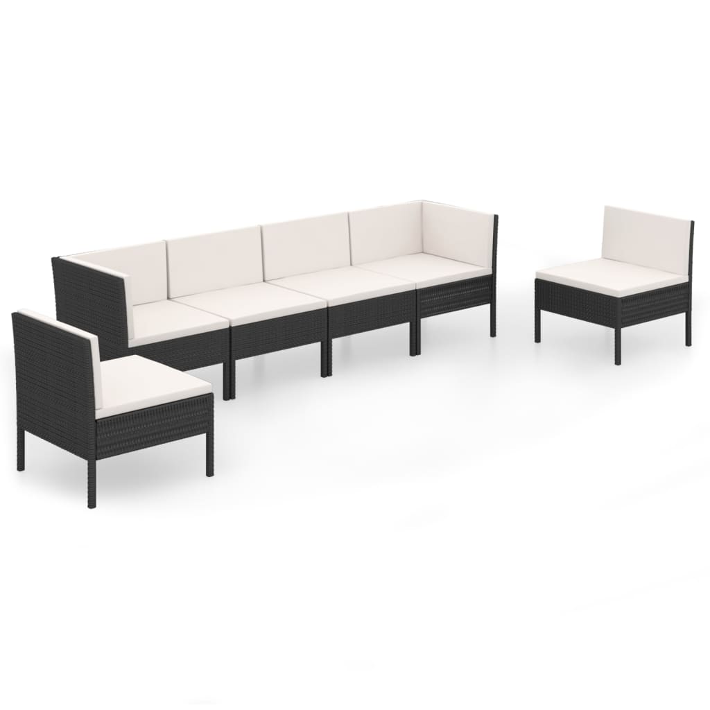 7-delige Loungeset met kussens poly rattan zwart