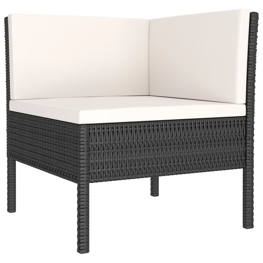 7-delige Loungeset met kussens poly rattan zwart