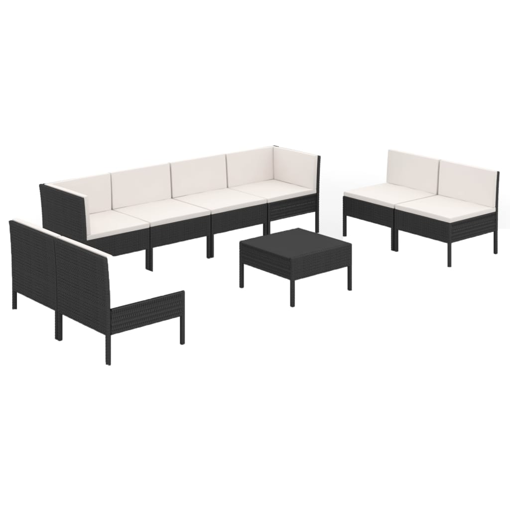 5-delige Loungeset met kussens poly rattan zwart