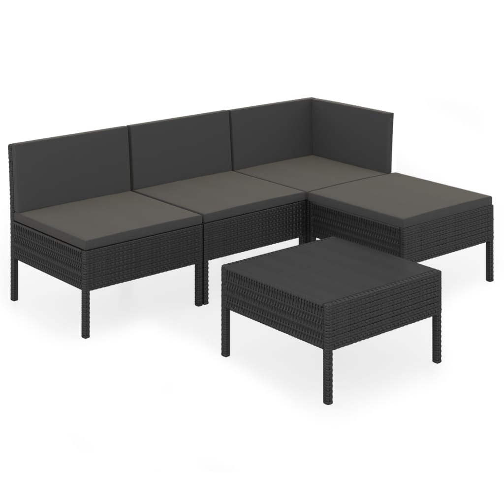 10-delige Loungeset met kussens poly rattan zwart