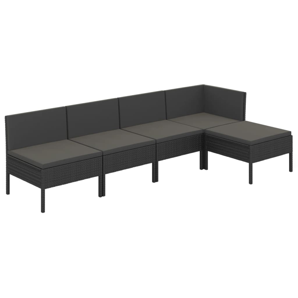 10-delige Loungeset met kussens poly rattan zwart