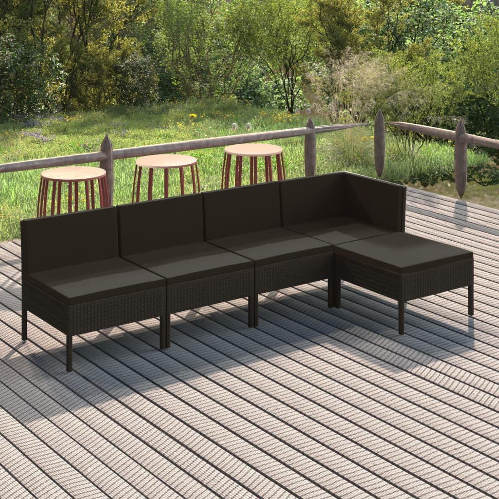 10-delige Loungeset met kussens poly rattan zwart