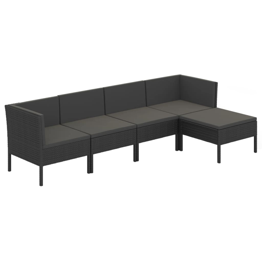 10-delige Loungeset met kussens poly rattan zwart