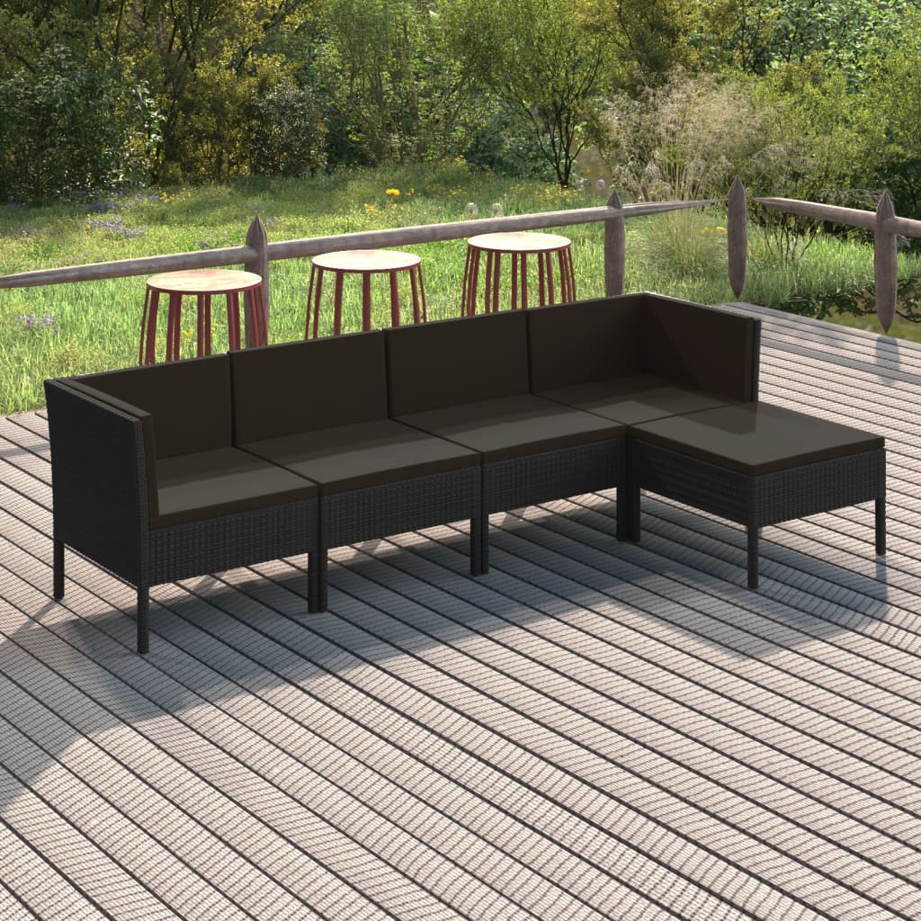 10-delige Loungeset met kussens poly rattan zwart