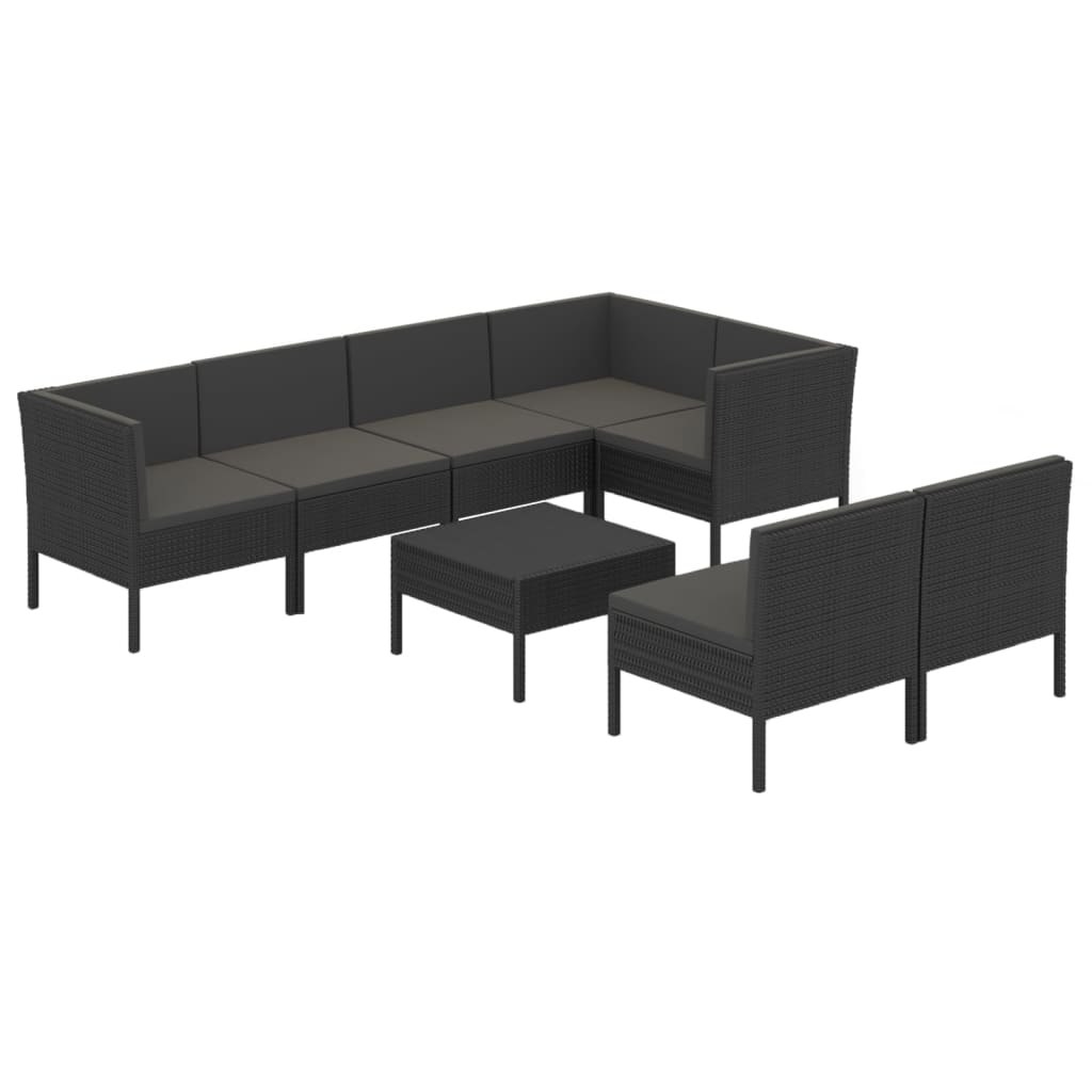 10-delige Loungeset met kussens poly rattan zwart