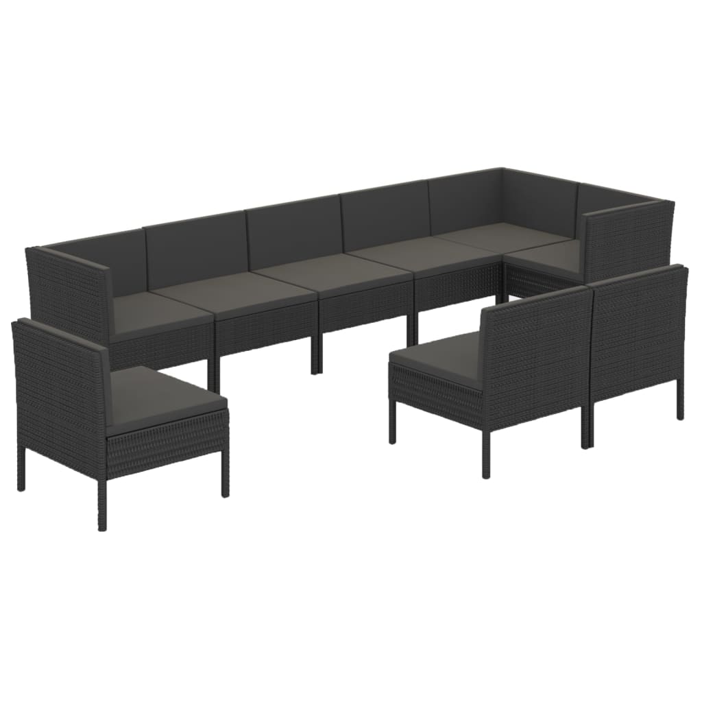 10-delige Loungeset met kussens poly rattan zwart