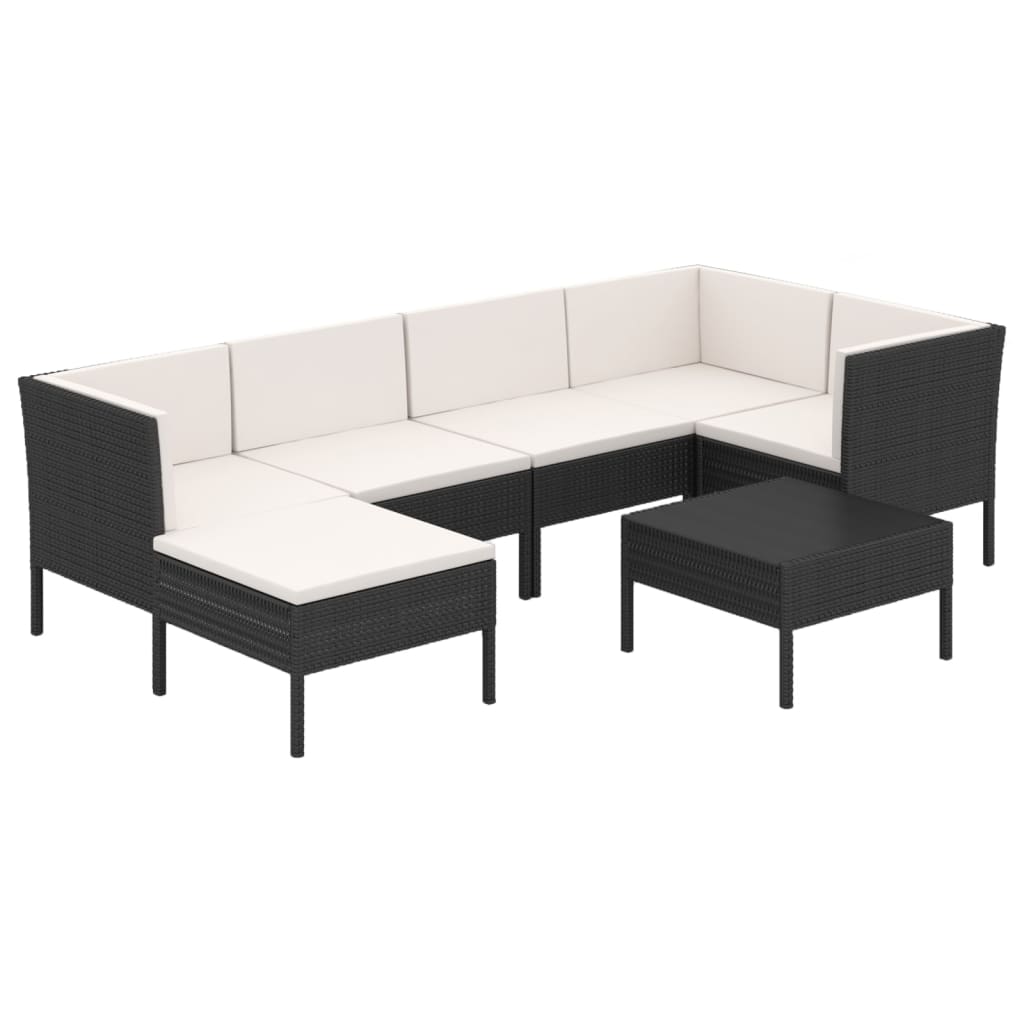 5-delige Loungeset met kussens poly rattan zwart