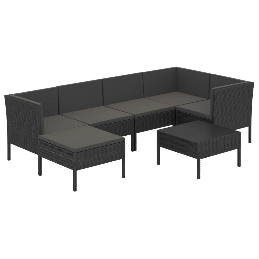 10-delige Loungeset met kussens poly rattan zwart