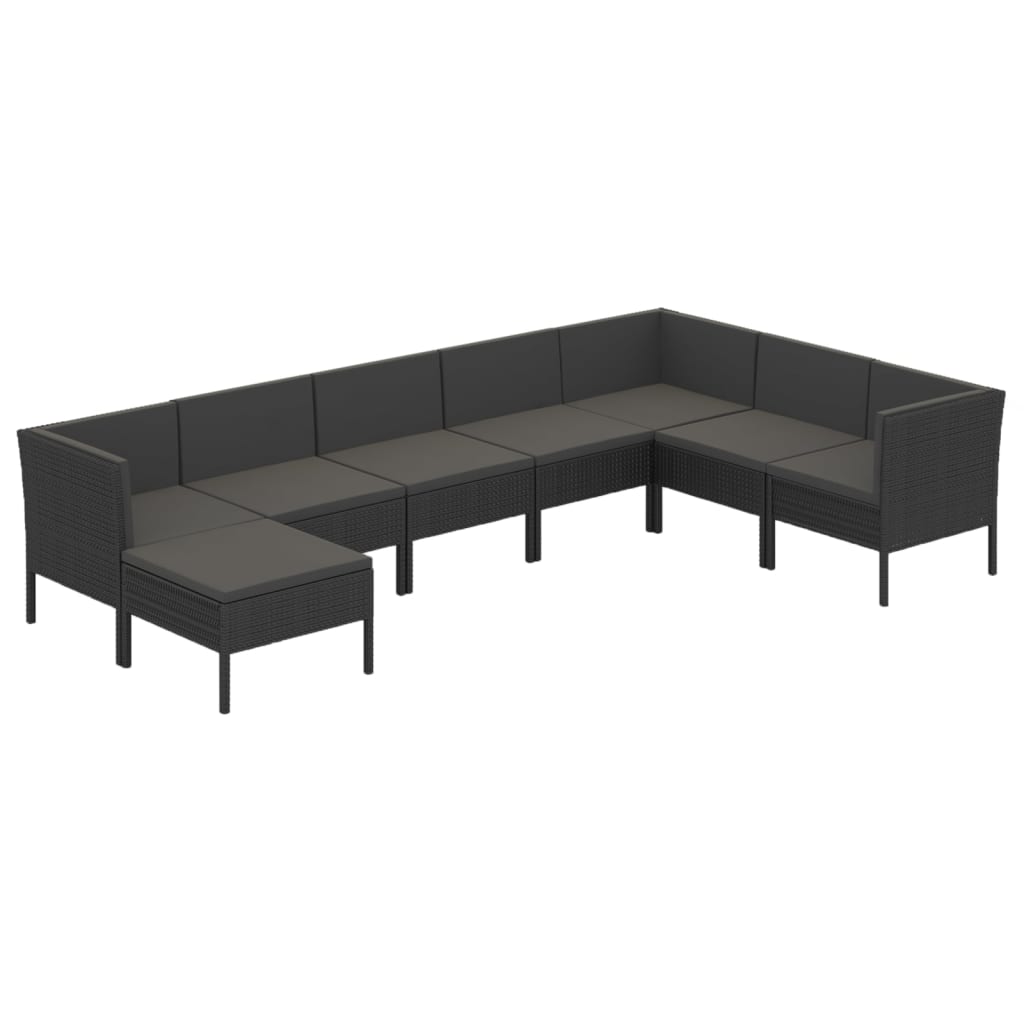 10-delige Loungeset met kussens poly rattan zwart