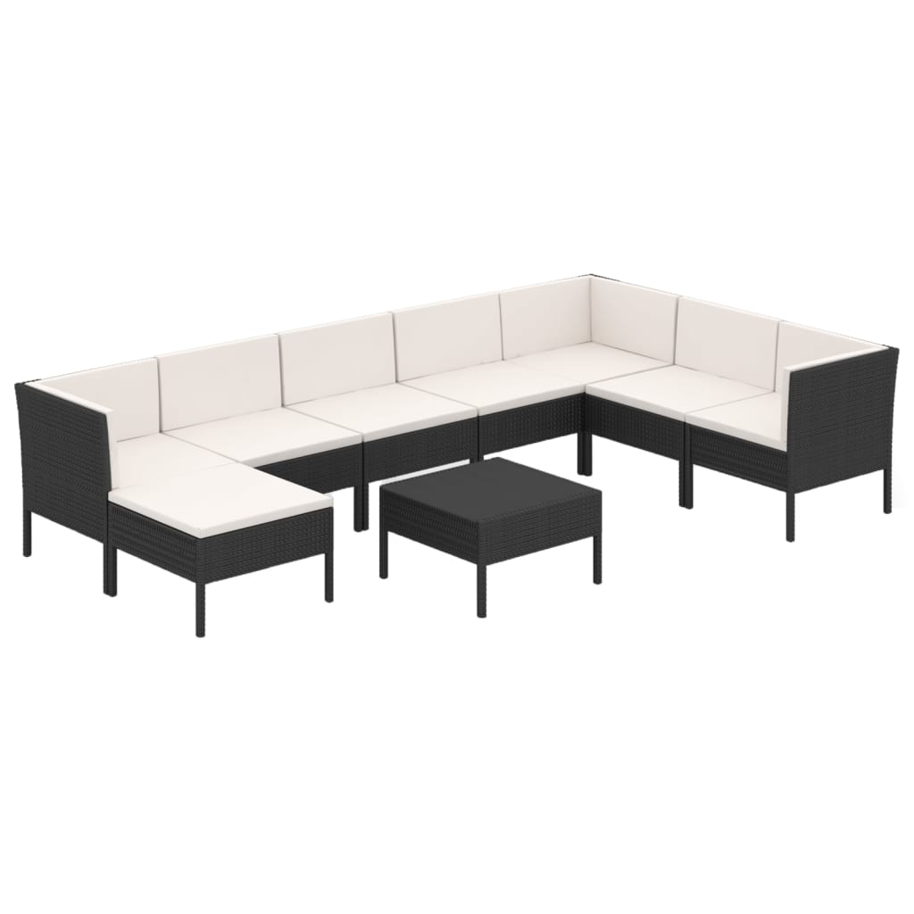 5-delige Loungeset met kussens poly rattan zwart