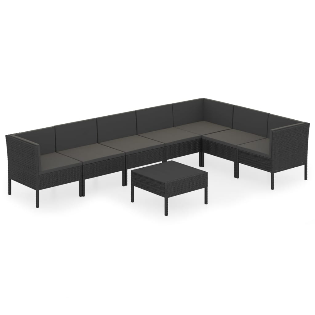 10-delige Loungeset met kussens poly rattan zwart