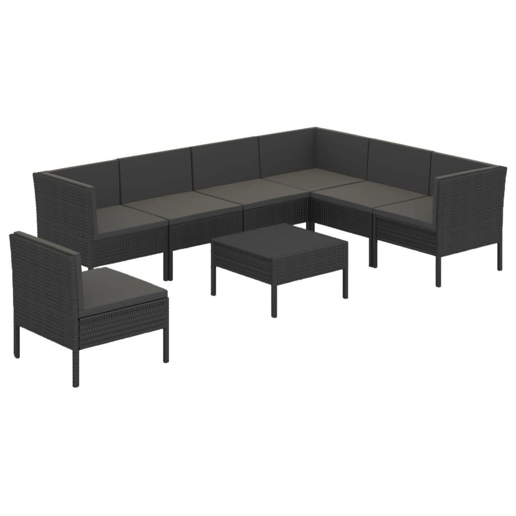 10-delige Loungeset met kussens poly rattan zwart