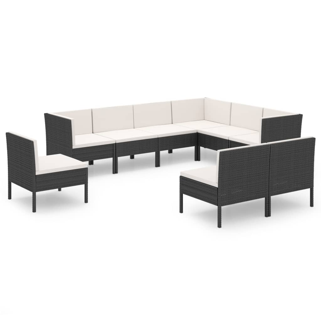 13-delige Loungeset met kussens poly rattan zwart