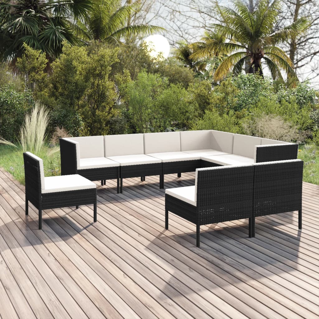 13-delige Loungeset met kussens poly rattan zwart