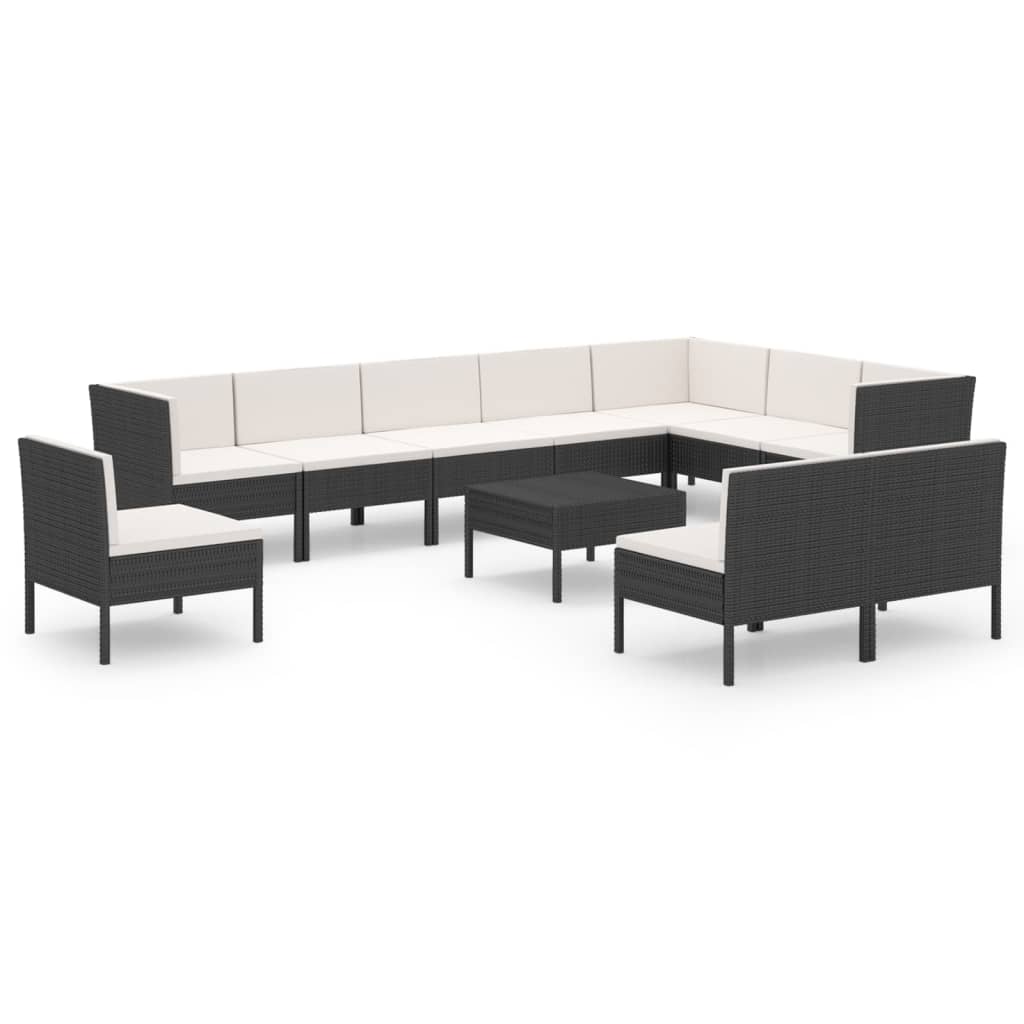 13-delige Loungeset met kussens poly rattan zwart