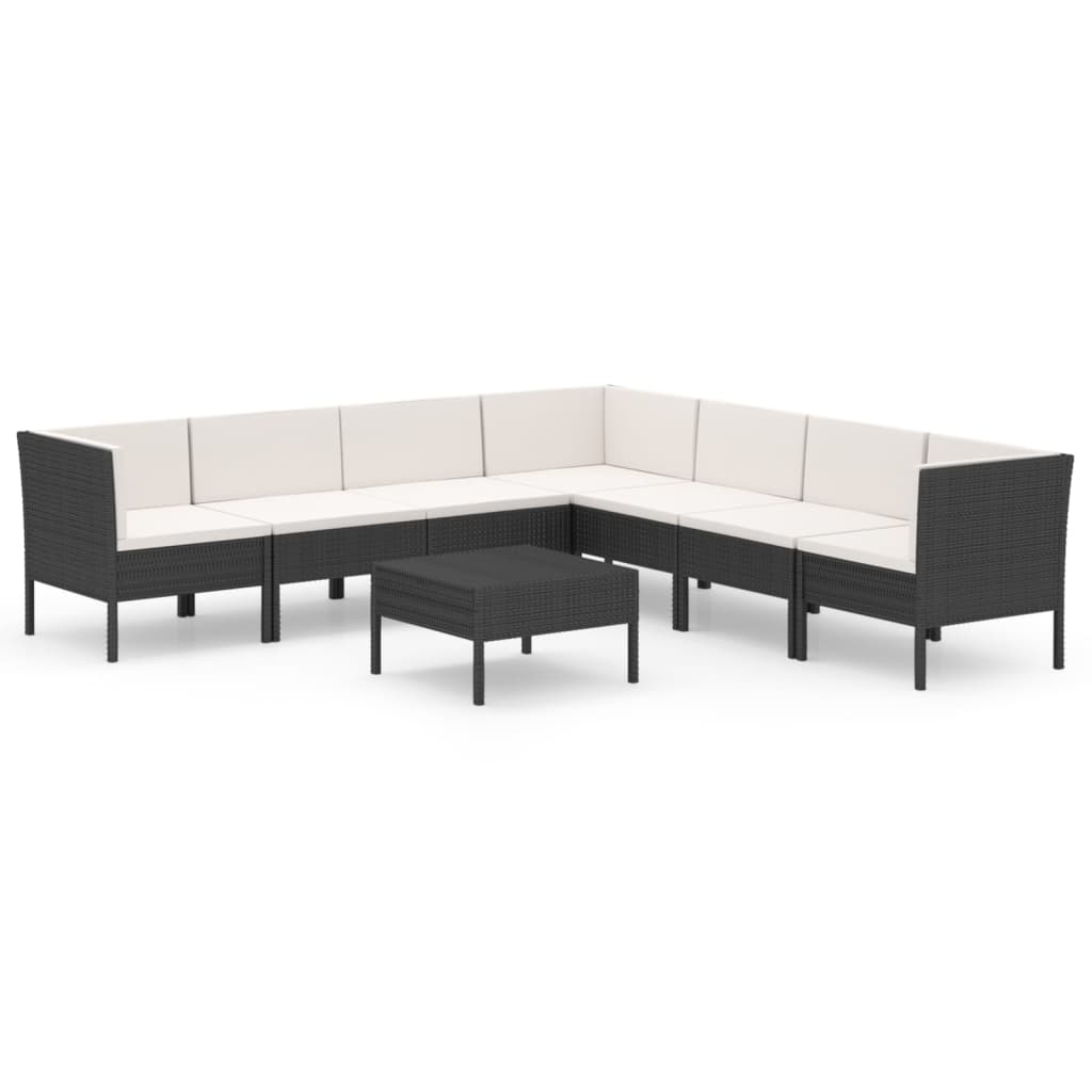 7-delige Loungeset met kussens poly rattan zwart