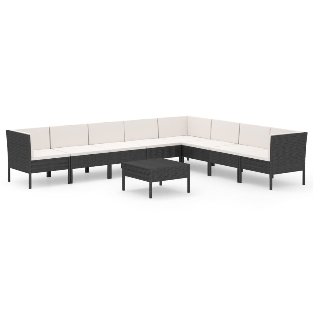 13-delige Loungeset met kussens poly rattan zwart