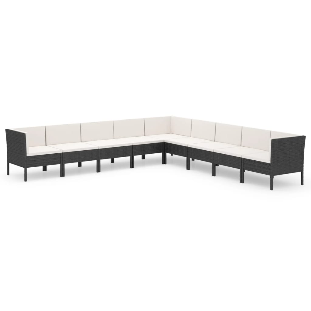 13-delige Loungeset met kussens poly rattan zwart