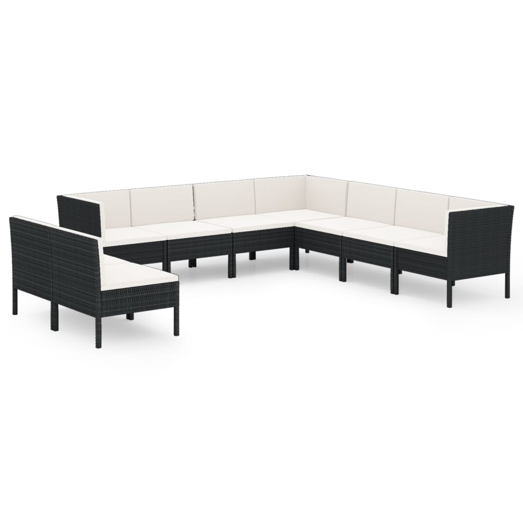 13-delige Loungeset met kussens poly rattan zwart