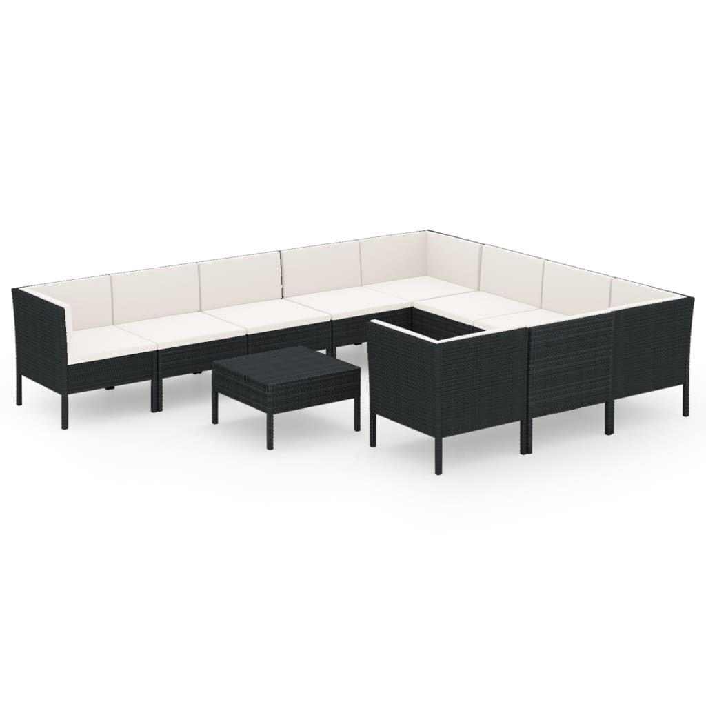 13-delige Loungeset met kussens poly rattan zwart