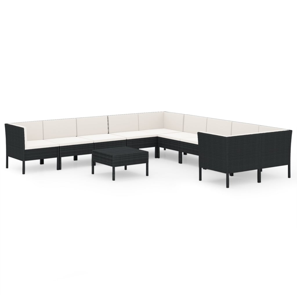 13-delige Loungeset met kussens poly rattan zwart