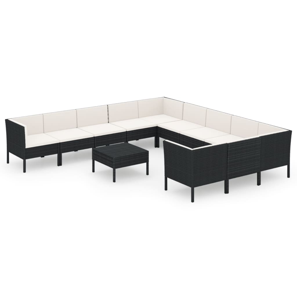 13-delige Loungeset met kussens poly rattan zwart