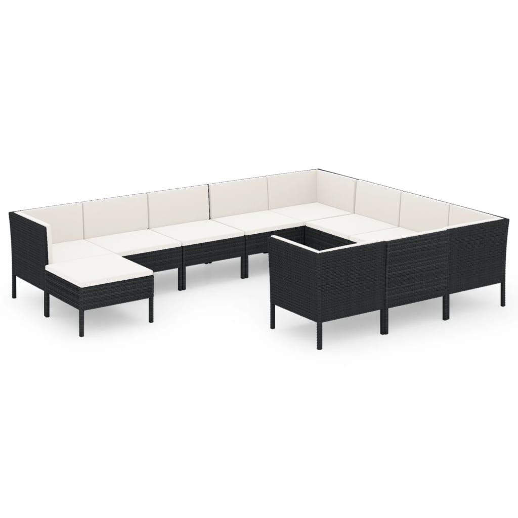 13-delige Loungeset met kussens poly rattan zwart